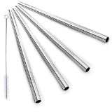 Alink Stainless Steel Drinking Straws Strainght 9 in X 95 mm Set of 4 Plus Cleaning Brush for Shakes and Smoothies