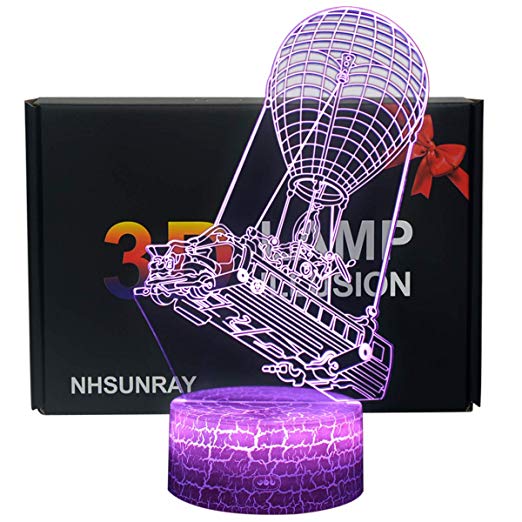 3D Illusion Night Light NHSUNRAY 7 Colors LED Touch Table Lamp with Remote Control for Kids Birthday Christmas Valentine's Day Gift (Hot air Balloon Boat)