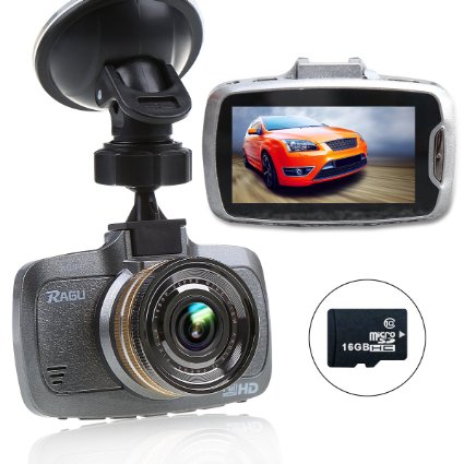 Car Recorder, RAGU 2.7" LCD 170 Degree 1920X1080P HD Car DVR Car Black Box Dashboard Camcorder with 16GB TF Card,Support G-Sensor, Night Vision, Automatic Loop-Cycle Recording, Motion Detection, Lane Departure, Parking Monitoring