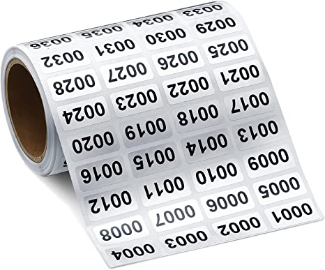 001-2000 Pieces Inventory Number Sticker Labels Self Adhesive Waterproof Labels Vinyl Consecutive Number Stickers Labels for Indoor, Outdoor, Storage, Classification, Supplies, 0.39 x 0.78 Inch