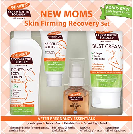 Palmer's Cocoa Butter New Moms Skin Recovery Set | Perfect New Mum Gift | Post Pregnancy Skin Care | Tightening Body Lotion | Nursing Butter | Bust Cream | Plus Bonus Skin Therapy Oil