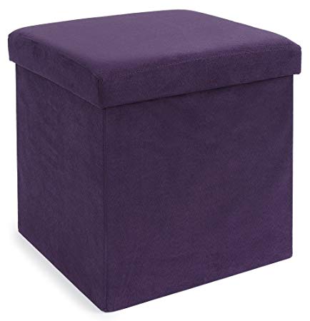 The FHE Group Micro Suede Folding Storage Ottoman, 15 by 15 by 15-Inch, Purple