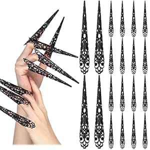 20 Packs halloween Finger Nail Claw Rings Ancient Queen Fingernail Claw Metal Finger Knuckle Claw for Halloween Women Cosplay Costume Drama Dance Show (Black)