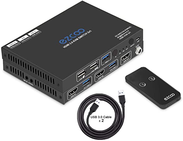 ROFAVEZCO USB 3.0 HDMI KVM Switch 4K 60Hz 2 Ports Share 2 Computers with one Keyboard Mous 4:4:4, HDR D-olby Vision HDCP2.2. Wireless Keyboard and Mouse Connections USB3.0 Cable Included