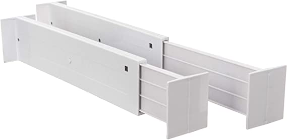 LIVIVO Set of 2 White Spring Loaded Expandable Drawer Dividers for Kitchen Bedroom Storage Organisation