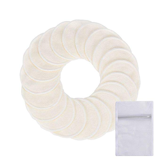 JessLab 20pcs Reusable Makeup Remover Pads, Washable Eco-Friendly Natural Cotton Makeup Remover Wipes Face Bamboo Cotton Pads Facial Cotton Rounds with Laundry Bag