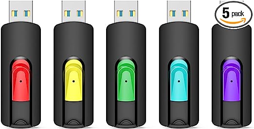 Aiibe 64GB Flash Drive USB 3.0 5 Pack USB Flash Drive 64GB Thumb Drive USB Drive Bulk USB 3.0 Memory Stick Pen Drive Jump Drives 64GB (5 Pack, Red Green Cyan Yellow Purple)