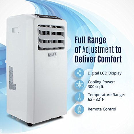 DELLA | 10000 BTU Portable Air Conditioner | Cooling Fan | Dehumidifier | A/C Remote Control | Window Vent Kit | White