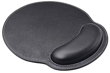 Leather Mouse Pad Wrist Support Ergonomic Memory Foam - Lightweight Rest Nonslip Mousepad for Office,Gaming,Computer, Laptop & Mac,Pain Relief,at Home Or Work (Black)