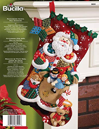 Bucilla 18-Inch Christmas Stocking Felt Applique Kit, 86202 Patchwork Santa