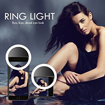 Auxiwa Clip On Ring Light for Camera [Rechargeable Battery] Selfie LED Camera Light with 36 LED for Smart Phone Camera, Round Shape, Black