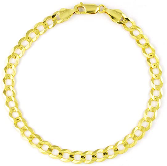 Nuragold 14k Yellow Gold 5.5mm Cuban Curb Link Chain Bracelet, Mens Womens Lobster Clasp 7" 7.5" 8" 8.5" 9"