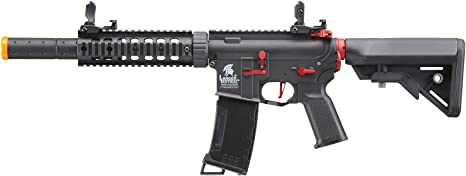 Lancer Tactical Gen 3 M4 Carbine SD AEG Airsoft Rifle with Red Accents (Color: Black)