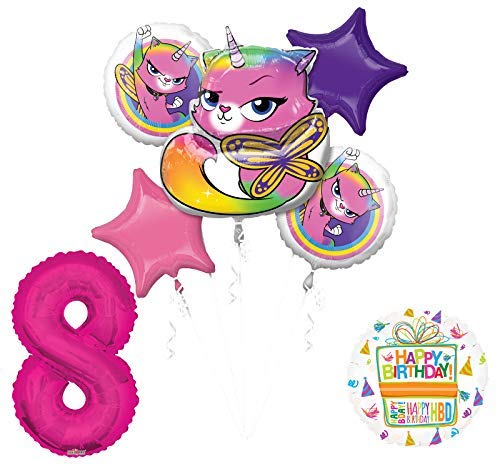 Mayflower Products Rainbow Butterfly Unicorn Kitty 8th Birthday Party Supplies Balloon Bouquet Decorations