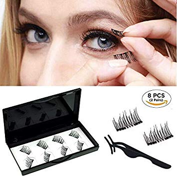 Viceting No Glue Dual Magnetic Eyelashes Lightweight & Easy to Wear Best 3D Reusable Magnet Lashes Extensions with Tweezers (2 pairs)