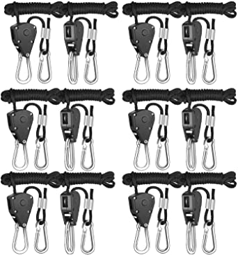 iPower 6 Pair 1/8 inch 8 foot long heavy duty adjustable rope clip hangers (150lbs Weight Capacity) Reinforced Metal Internal Gears, Black