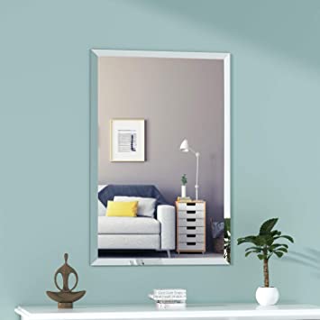 KOHROS Rectangle Beveled Polished Frameless Wall Mirror for Bathroom, Vanity, Bedroom (24" W x 35" H)