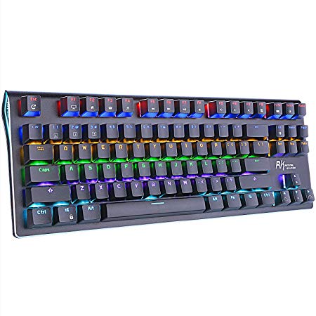 RK Royal KLUDGE G87 Rainbow Backlight Mechanical Gaming Keyboard 87 Keys Mechanical Blue Switch Professional Gaming Keyboard for FPS LOL Wow PUGB (Black Rainbow)