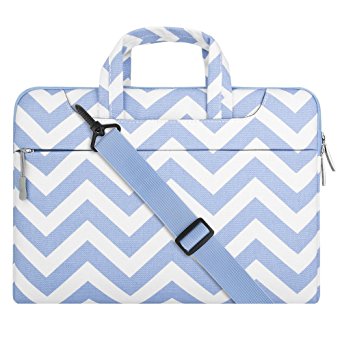 Mosiso Chevron Style Fabric Laptop Sleeve Case Cover Bag with Shoulder Strap for 13-13.3 Inch MacBook Pro, MacBook Air, Notebook Computer, Serenity Blue