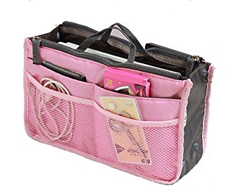 Purse Insert Organizer Expandable with Handles, Pink
