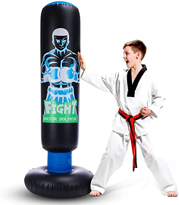 Inflatable Kids Punching Bag with Stand Freestanding Punching Bag with Bounce Back Tall 63 inch Fitness Boxing Bag for Practice Kickboxing Taekwondo MMA Karate for Kids and Adults