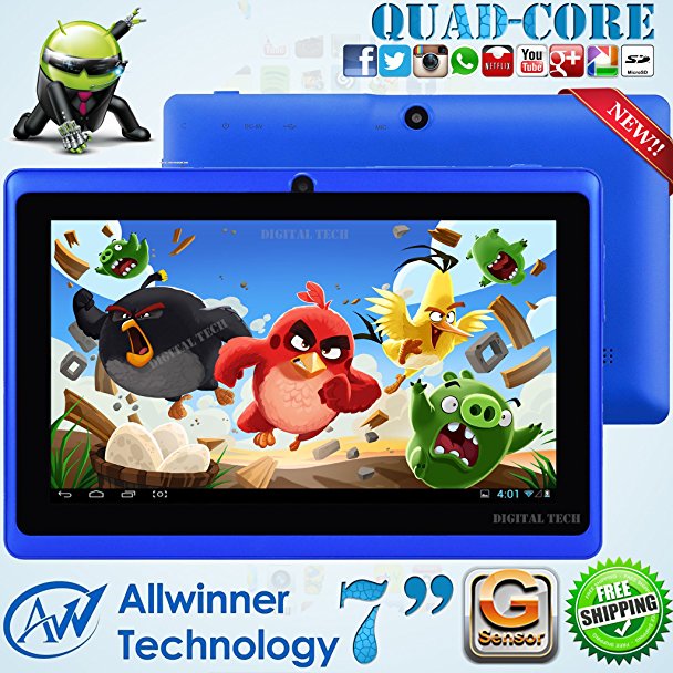 8GB MID Tablet PC Allwinner A33 QUAD CORE 7" Inch Android 4.4 KitKat Multi Touch Screen G-Sensor suported New!! (Blue)