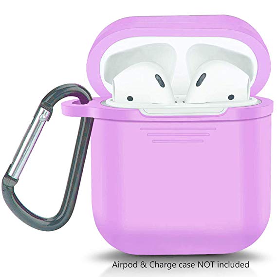 Airpods Case, Airpods Protective Silicone Case Cover and Skin Compatible with Apple Airpods Charging Case, Waterproof and Shockproof Airpods Case Cover with Keychain, Airpod Case - Purple