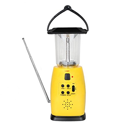 Qooltek Multi-functional 4-way Powered Solar Hand Crank LED Camping Lantern with Radio and Emergency Cell Phone Charger