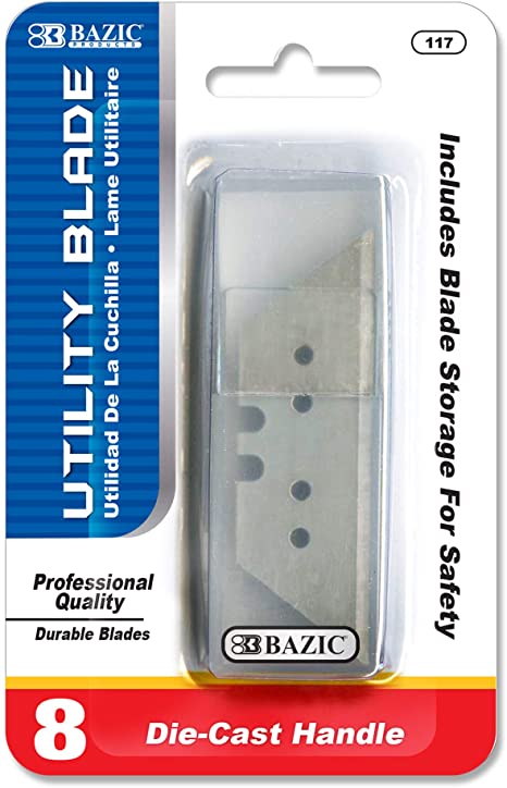 BAZIC Razor Replacement Blade, Single Edge Utility Knife Carbon Box Cutter in Tube Storage Box (8/Tube)