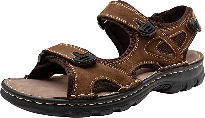 JOUSEN Men's Sandals Leather Open Toe Beach Sandal Outdoor Summer Sport Sandals