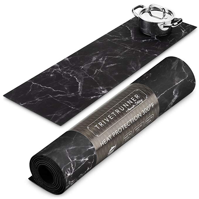 Trivetrunner :Decorative Trivet and Kitchen Table Runners Handles Heat Up to 300F, Anti Slip, Hand Washable, and Convenient for Hot Dishes and Pots,Hand Washable (Black Marble)