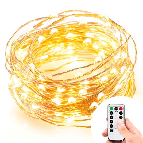 String Lights, Sanniu Battery String Lights Waterproof Design 16ft 50 LED,String Lights Battery with Remote Control 8 Modes Warm White