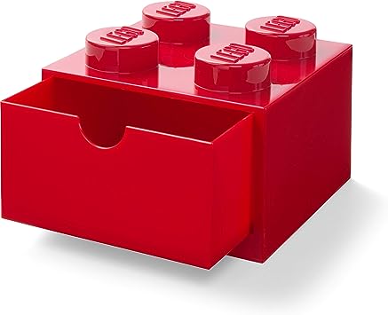 Room Copenhagen LEGO Storage Brick 4 Desk Drawer, 4-Stud Stackable Tabletop Storage Box, 6.2 x 6.2 x 4.4 In, Red