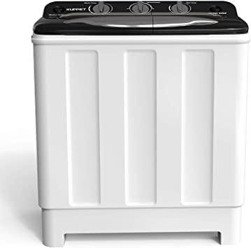 KUPPET Portable Washing Machine, Compact Twin Tub Mini Washing Machine 24lbs Capacity, Washer(16.5lbs)&Spiner(7.5lbs)/Built-in Drain Pump/Semi-Automatic (White&Black)