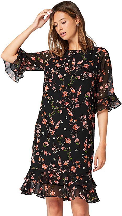 Amazon Brand - Truth & Fable Women's Midi Chiffon A-Line Dress