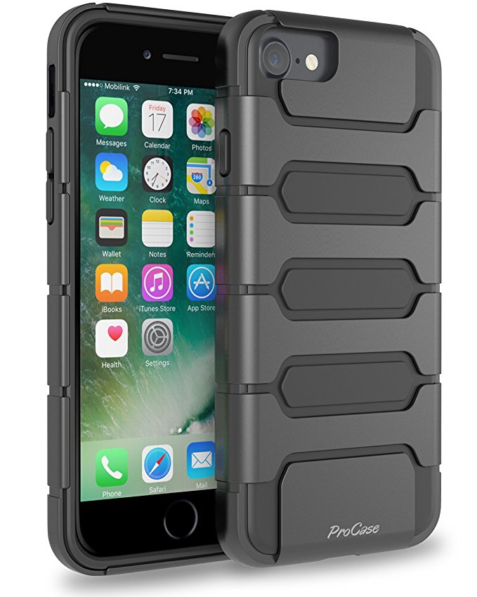 iPhone 8 Case / iPhone 7 Case, ProCase Premium Hybrid Armor Cover Protective Case for Apple iPhone 8 2017 Release and iPhone 7 4.7 Inch 2016 -Black