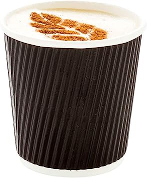 25-CT Disposable Black 4-OZ Hot Beverage Cups with Ripple Wall Design: No Need for Sleeves – Perfect for Cafes or Home Use – Eco-Friendly Recyclable Paper – Insulated – Wholesale Takeout Coffee Cup