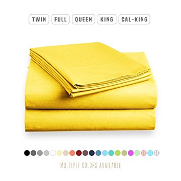 Luxe Bedding Bed Sheet Set - Brushed Microfiber 2000 Bedding - Wrinkle, Fade, Stain Resistant - Hypoallergenic - 4 Piece - Unique Christmas Presents for family (King, Yellow)