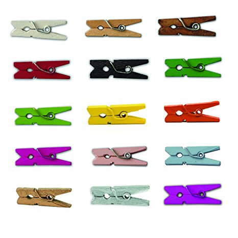 LWR Crafts Wooden Mini Clothespins 15 Colors 100 Per Pack 1" 2.5cm (All)