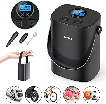 BIUBLE Tyre Inflator Electric Pump Portable, Air Compressor Car Tyre Pump Electric Air Pump with LCD Display & Flashlight for Car, Bike, Motorcycle, Balls and Swim Ring