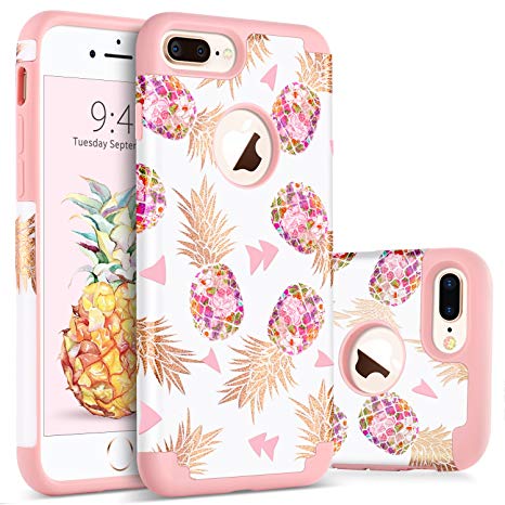 BENTOBEN Pineapple Case for iPhone 7 Plus/8 Plus, Shockproof 2 in 1 Girl Women Full Body Silicone Soft Bumper Impact Resistant Girly Phone Cover for iPhone 7Plus/8 Plus, White/Rose Gold