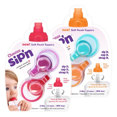ChooMee Sipn Food Pouch Toppers | 4 CT | Four Colors | Prevent spills and Protect childs mouth while Promoting feeding independence