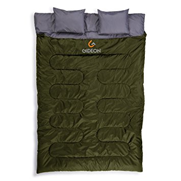 Gideon Extreme Waterproof Backpacking Double Sleeping Bag with 2 Pillows – Amazingly Lightweight, Compact, Comfortable & Warm – For Backpacking, Camping, etc. Double size or Convert into 2-Single Bags