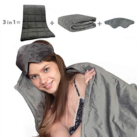 Viviland Weighted Blanket Ultra Deluxe Set - Weighted Comforter & Luxurious Micro-Plush Cover &Weighted Eyemask - 150x200CM 6.8KG(Grey)