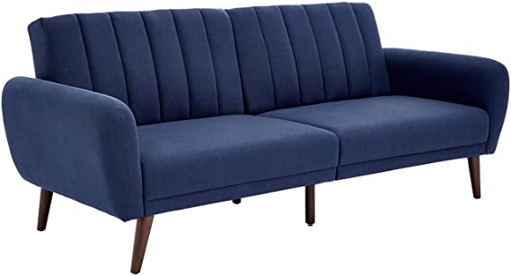 Sunrise Coast Torino Modern Linen-Upholstery Futon with Wooden Legs, Navy Blue