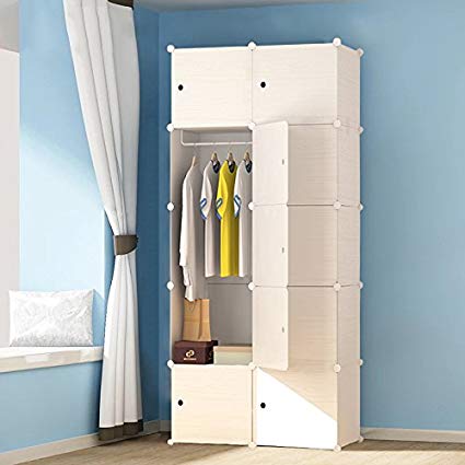 PREMAG Wood Pattern Portable Wardrobe for Hanging Clothes, Combination Armoire, Modular Cabinet for Space Saving, Ideal Storage Organizer Cube for books, toys, towels (10-Cube)