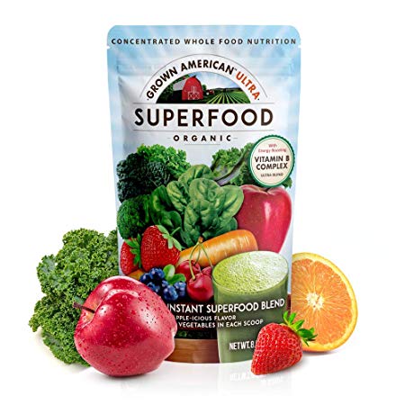 Grown American Superfood Ultra Organic Whole Fruits, Grains, Sprouts, Leafy Greens & Beta Rich Vegetables Concentrated Green Powder Antioxidants 100% Certified Organic and Vegan Non-GMO (1)