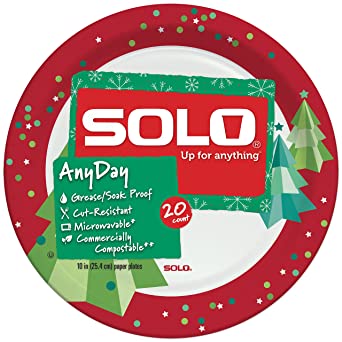 SOLO 10" Paper Plates, Winter Design, Pack of 20 Plates