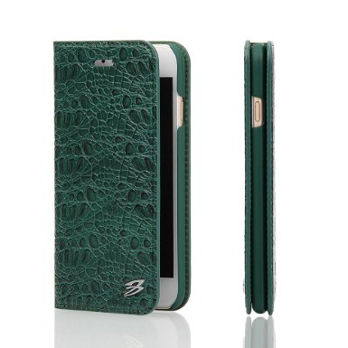 For Iphone 6s Plus Case, for Iphone 6 Plus, Fierre Shann ® Luxury Genuine Leather Flip Case for Iphone 6s Plus, Premium Crocodile Pattern [Green]