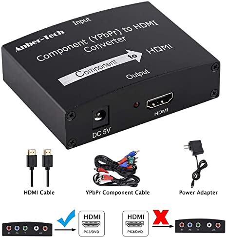 Component to HDMI Converter, YPbPr to HDMI, RGB to HDMI Converter Supports 4K Video Audio Converter Adapter HDMI V1.4 for DVD PSP Xbox 360 PS2 Nintendo to HDTV Monitor and Projector